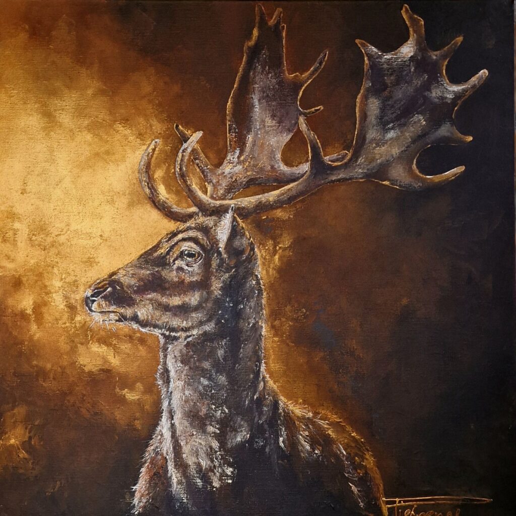 Open atelier Pieternel Elsen - SunDown, Acryl, pigmenten, goudpoeder op linnen, 100x100x4cm